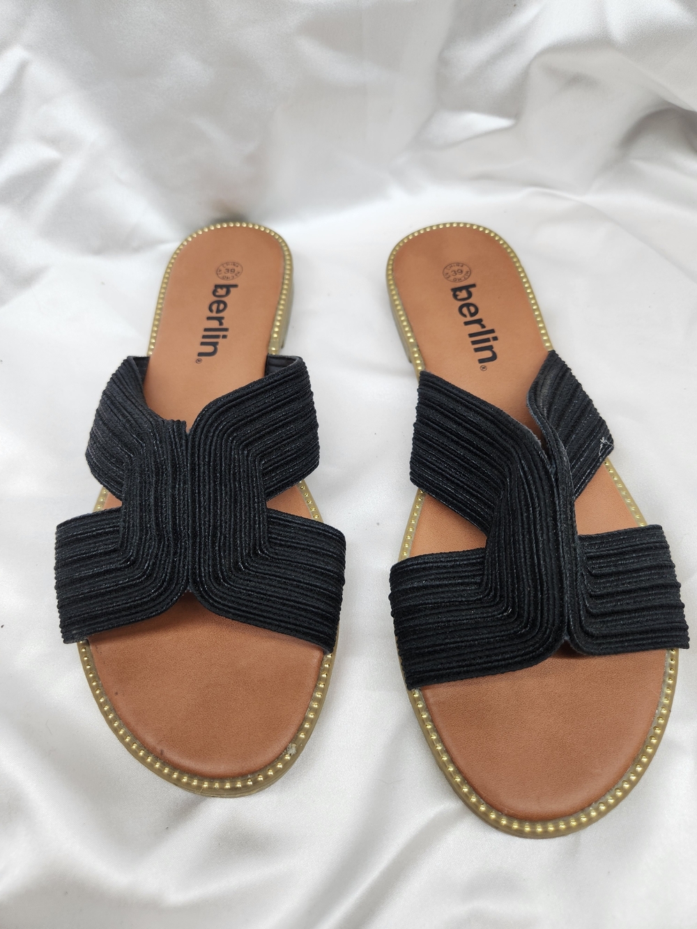 Berlin Black Braided Slide Sandals